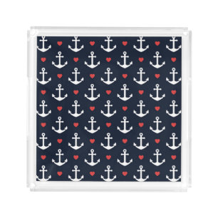 Hearts And Anchors Pattern Acrylic Tray