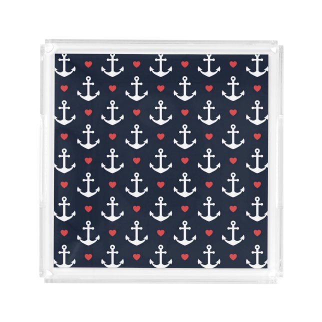 Hearts And Anchors Pattern Acrylic Tray (Front)