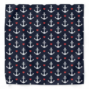 Hearts And Anchors Pattern Bandana
