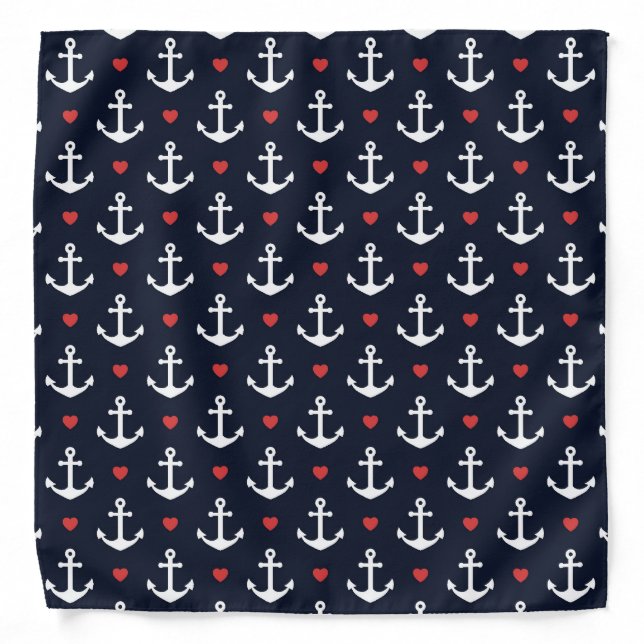 Hearts And Anchors Pattern Bandana (Front)