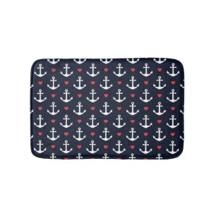 Hearts And Anchors Pattern Bathroom Mat