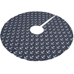 Hearts And Anchors Pattern Brushed Polyester Tree Skirt