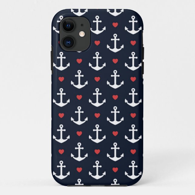 Hearts And Anchors Pattern Case-Mate iPhone Case (Back)