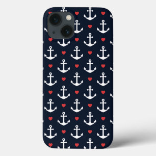 Hearts And Anchors Pattern iPhone 13 Case