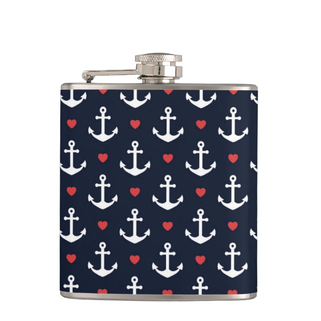 Hearts And Anchors Pattern Flask (Front)