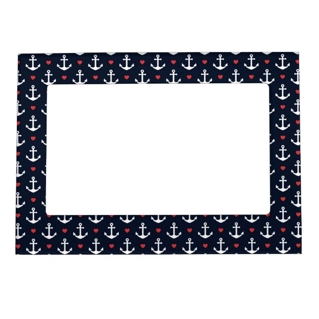 Hearts And Anchors Pattern Magnetic Photo Frame (Front)