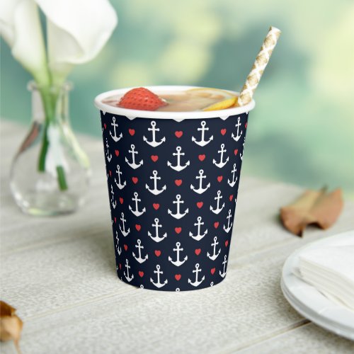 Hearts And Anchors Pattern Paper Cups