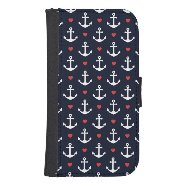 Hearts And Anchors Pattern Samsung Galaxy Wallet Case (Front)