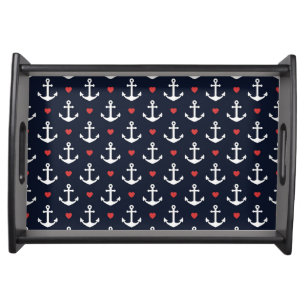 Hearts And Anchors Pattern Serving Tray