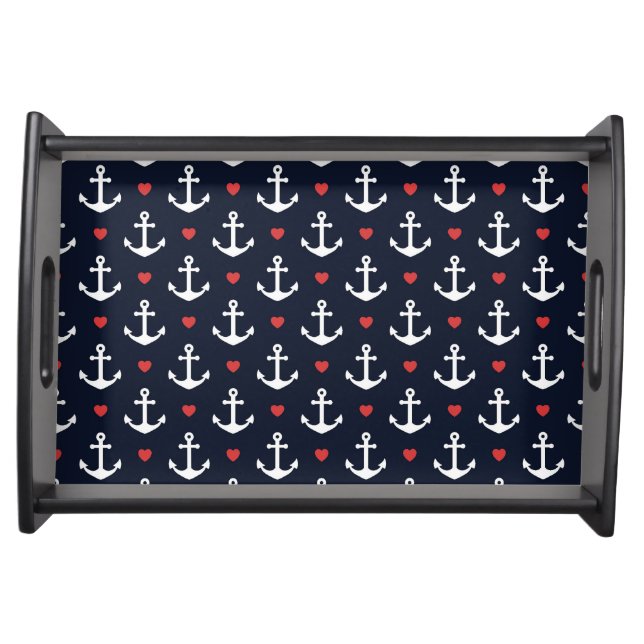 Hearts And Anchors Pattern Serving Tray (Front)