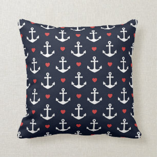 Hearts And Anchors Pattern Throw Pillow