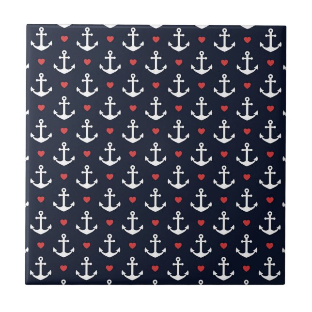 Hearts And Anchors Pattern Tile (Front)