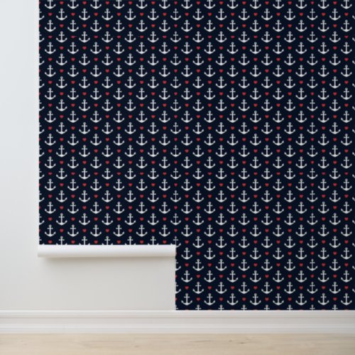 Hearts And Anchors Pattern Wallpaper