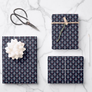 Hearts And Anchors Pattern Wrapping Paper Sheets