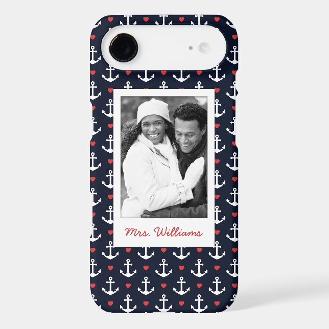 Hearts And Anchors Pattern | Your Photo & Name Case-Mate iPhone Case (Back)