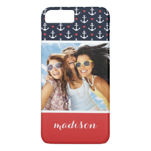 Hearts And Anchors Pattern Your Photo & Name iPhone 8 Plus/7 Plus Case