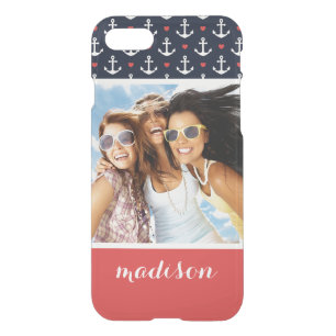 Hearts And Anchors Pattern Your Photo & Name iPhone SE/8/7 Case