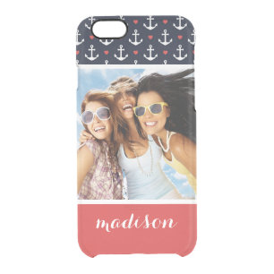 Hearts And Anchors Pattern   Your Photo & Name Clear iPhone 6/6S Case