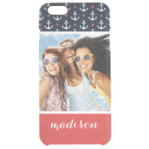 Hearts And Anchors Pattern   Your Photo & Name Clear iPhone 6 Plus Case