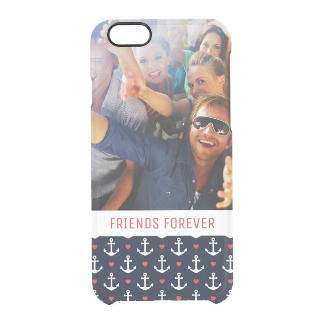 Hearts And Anchors Pattern | Your Photo & Text Uncommon iPhone Case (Back)