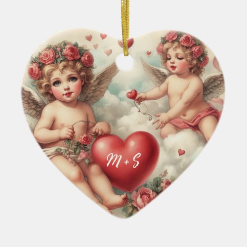 Hearts and Angels Valentines Day Tree  Ceramic Ornament