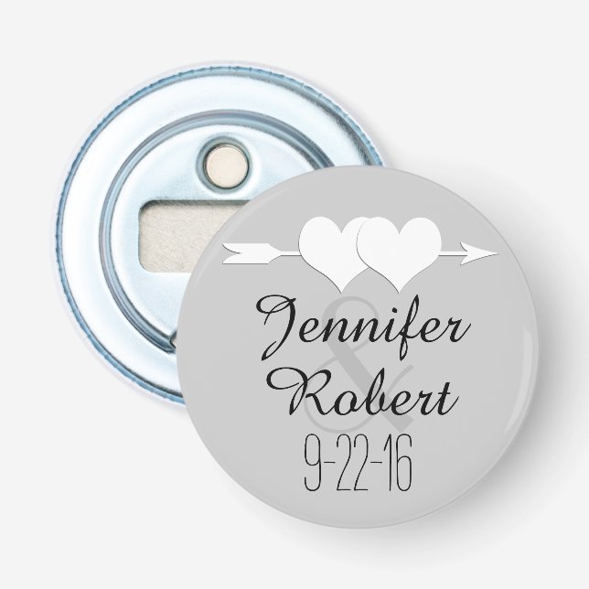 Hearts and Arrow Wedding Bottle Opener (Front)