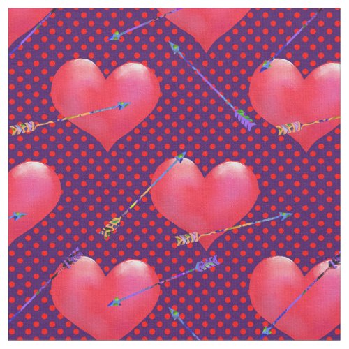 Hearts and Arrows on Polka Dotted Purple Fabric