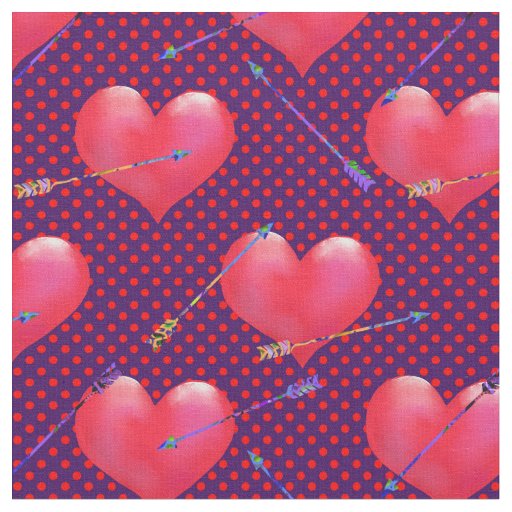 Hearts and Arrows on Polka Dotted Purple Fabric