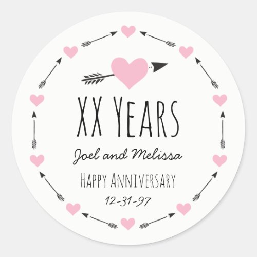 Hearts and Arrows Personalized Wedding Anniversary Classic Round Sticker