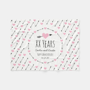 Hearts and Arrows Personalized Wedding Anniversary Fleece Blanket