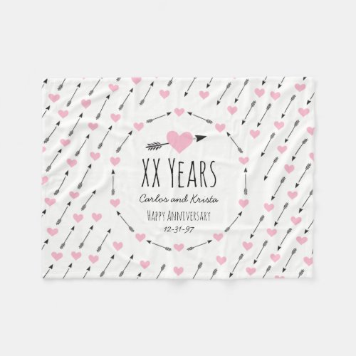 Hearts and Arrows Personalized Wedding Anniversary Fleece Blanket