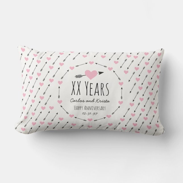 Hearts and Arrows Personalized Wedding Anniversary Lumbar Pillow (Front)