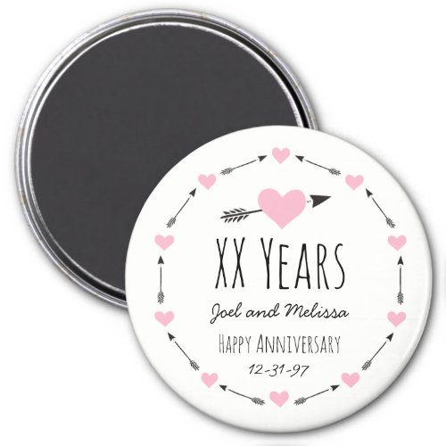 Hearts and Arrows Personalized Wedding Anniversary Magnet