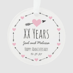 Hearts and Arrows Personalized Wedding Anniversary Ornament