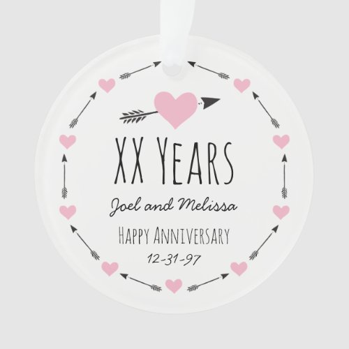 Hearts and Arrows Personalized Wedding Anniversary Ornament