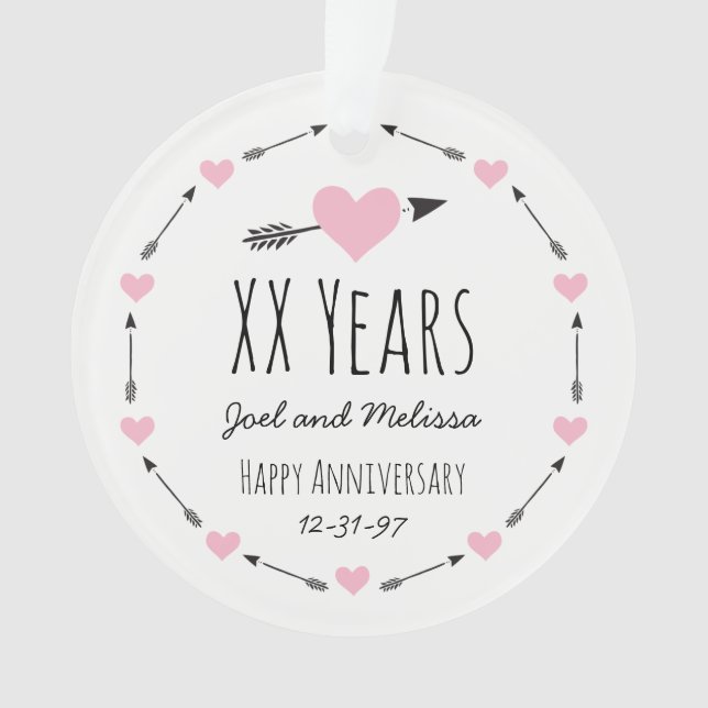 Hearts and Arrows Personalized Wedding Anniversary Ornament (Front)