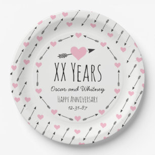 Hearts and Arrows Personalized Wedding Anniversary Paper Plates