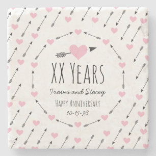 Hearts and Arrows Personalized Wedding Anniversary Stone Coaster