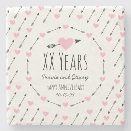 Hearts and Arrows Personalized Wedding Anniversary Stone Coaster