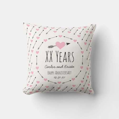 Hearts and Arrows Personalized Wedding Anniversary Throw Pillow