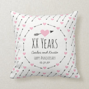 Hearts and Arrows Personalized Wedding Anniversary Throw Pillow