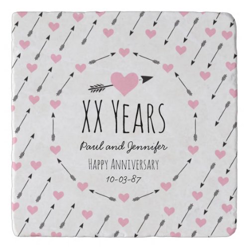 Hearts and Arrows Personalized Wedding Anniversary Trivet