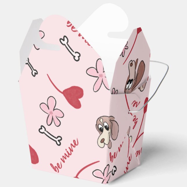Hearts and Basset Hounds Pattern Design Favor Boxes (Open)