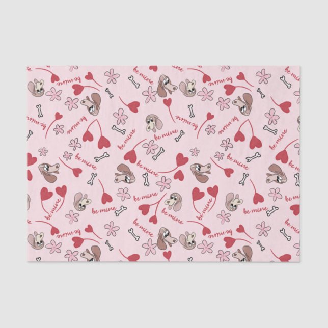 Hearts and Basset Hounds Pattern Design Tissue Paper (Front)