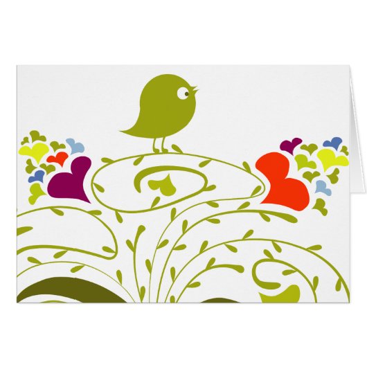 Hearts And Birdie On A Cute Tree Cards (Front Horizontal)