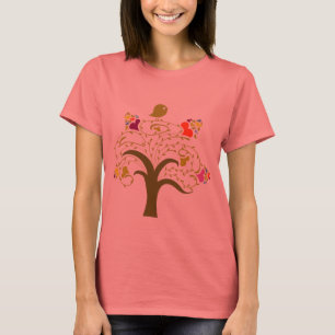 Hearts And Birdie On A Cute Tree T-Shirt