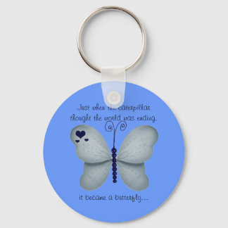 Hearts and Blue Butterfly Quote Key Chain