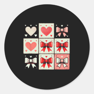 Hearts And Bows Tic-tac-toe – Playful Valentine Gi Classic Round Sticker