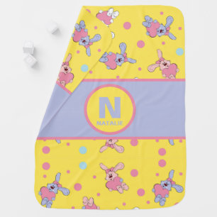 Hearts and Bunnies in Yellow and Pink Girls Name Baby Blanket