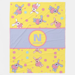 Hearts and Bunnies in Yellow and Pink Girls Name Fleece Blanket